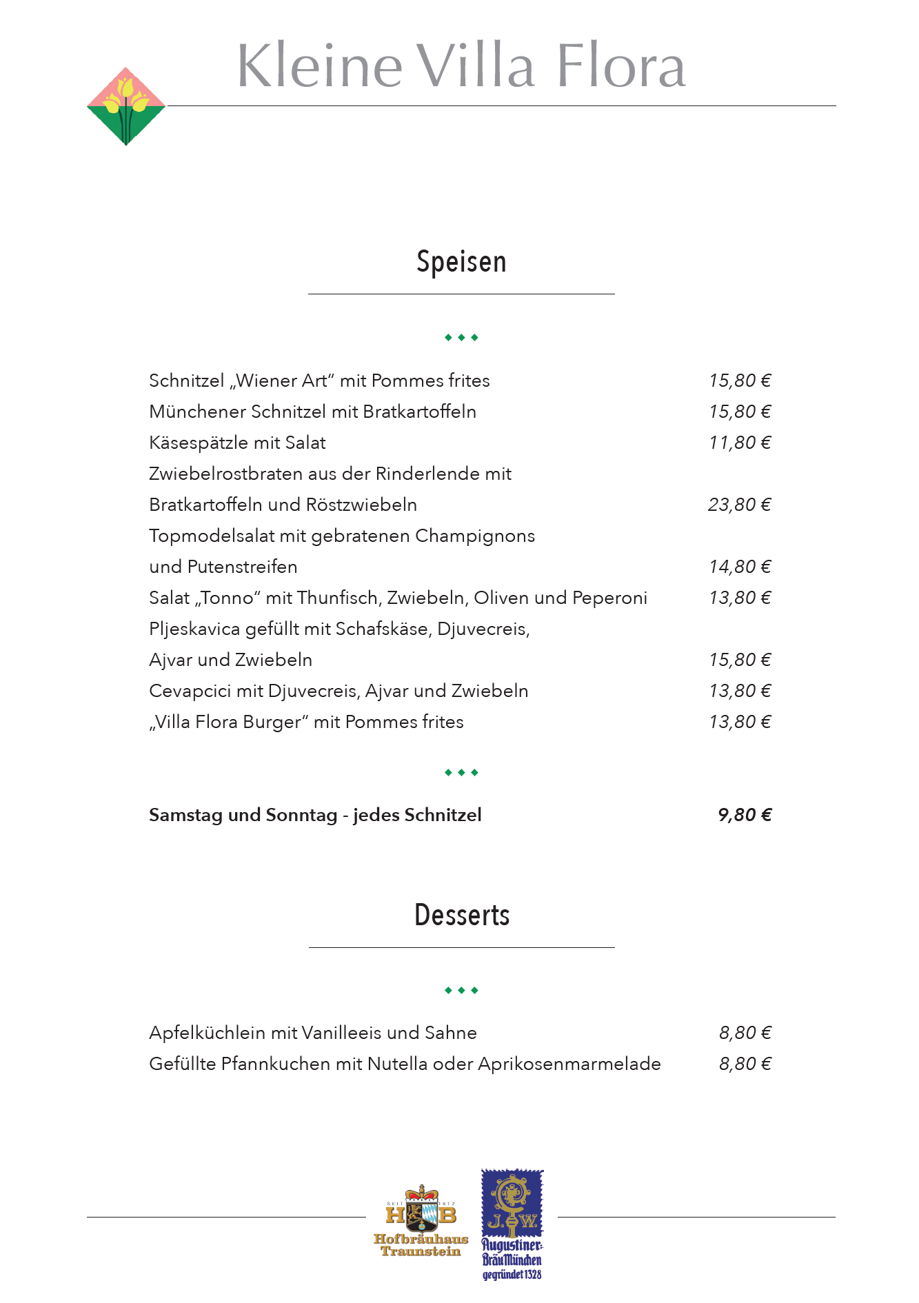 Speisekarte Kleine Villa Flora
