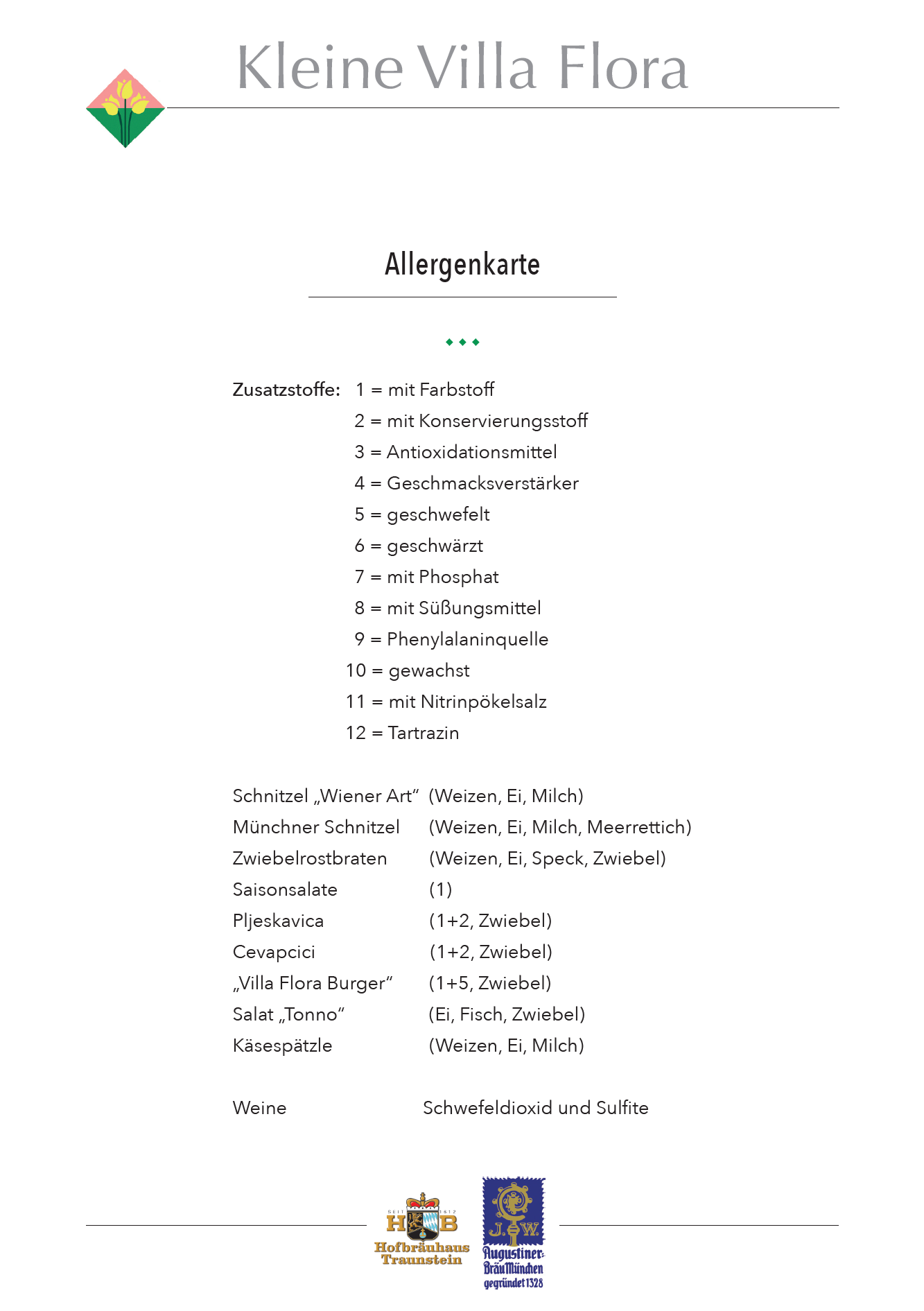 Speisekarte Kleine Villa Flora